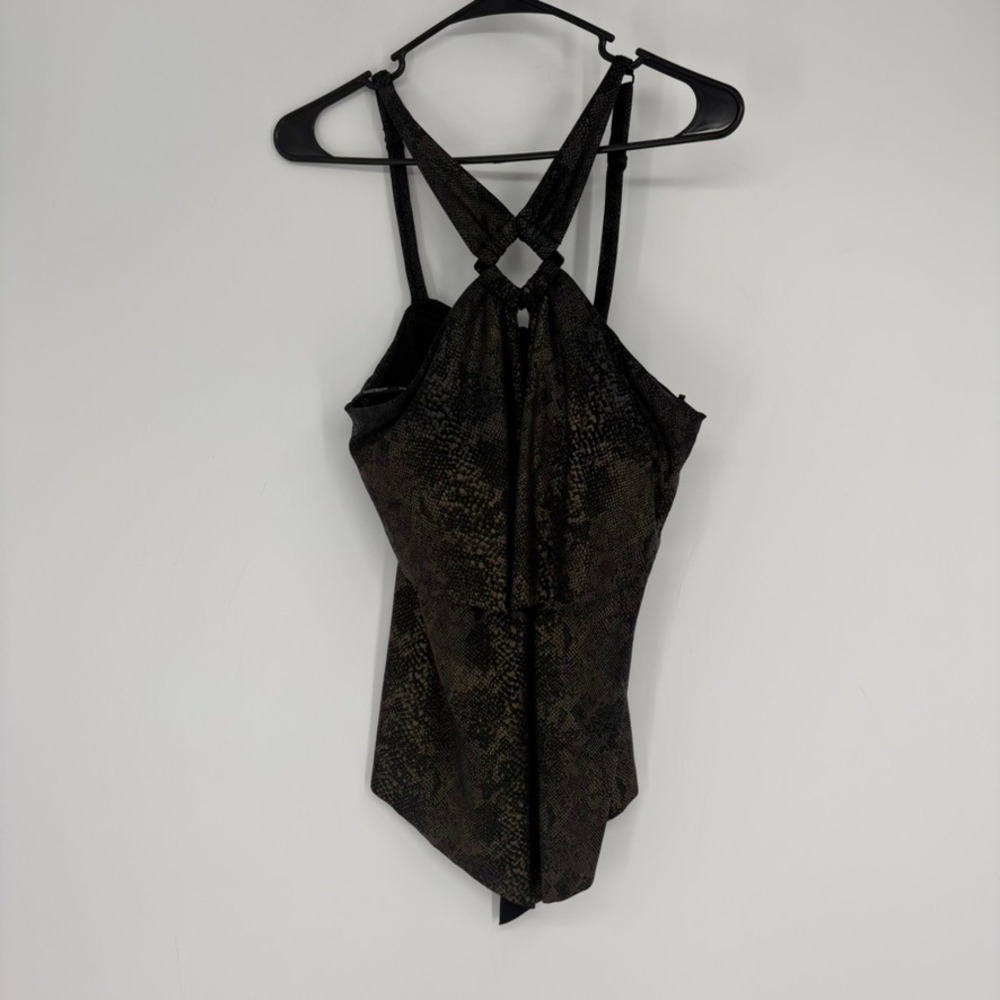 Magicsuit‎ Womens Snakeskin Ruffle Tankini Top Metallic Bronze Black Size 12